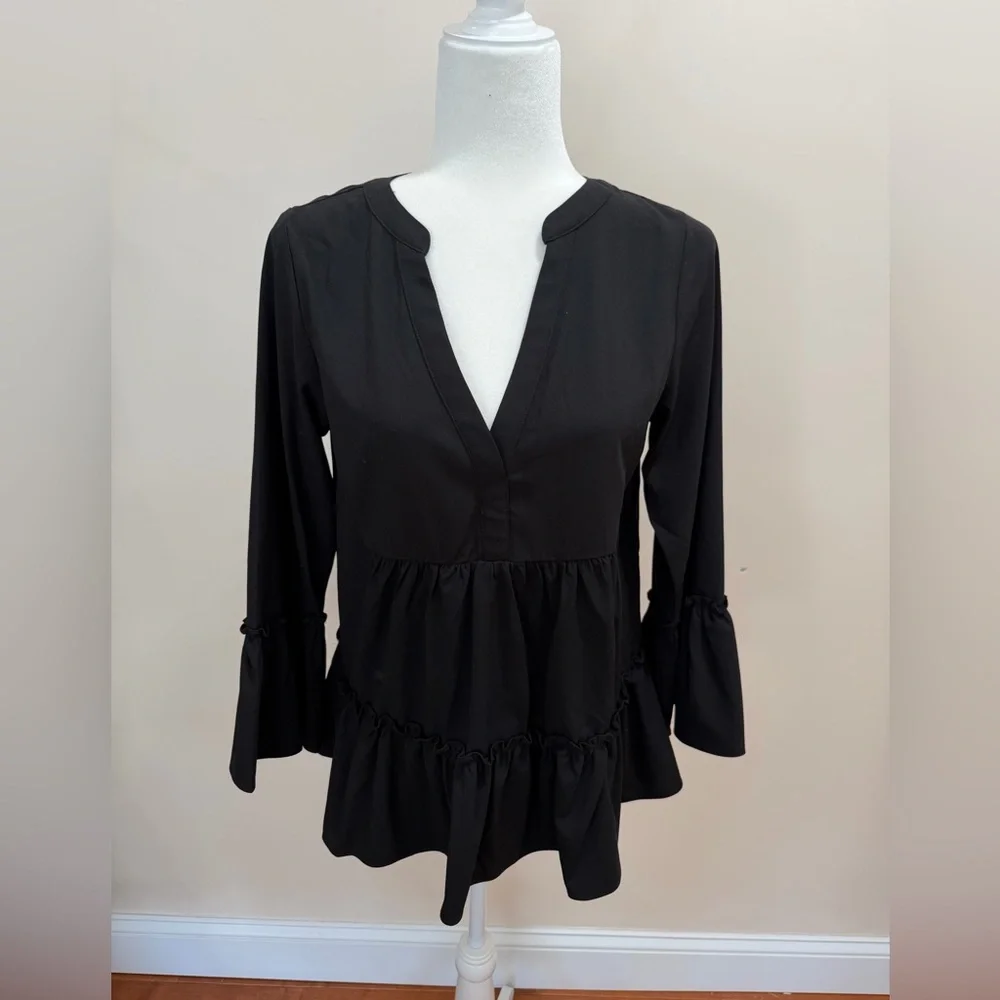 Tuckernuck Pomander Place Black Long Sleeve V Neck Kenzo Top Sz. S - Picture 2 of 6